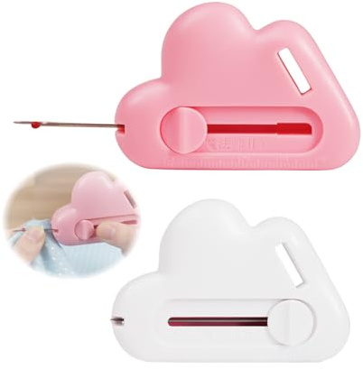 leruiyezs 2 Pcs Guía Magnética para Máquina De Coser 2 En 1 con Descosedor Retráctil,Rosa,Blanca,Imanes De Costura En Forma De Nube,Accesorio Universal para Dobladillos Exactos,Costuras Rectas