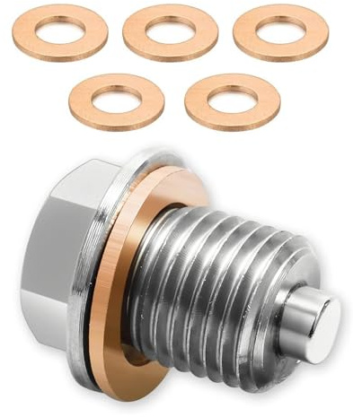 AMONENZ Tappo Coppa Olio Motore, Magnetico Tappo Olio M14 x 1,5, Acciaio Inox Bullone Tappi Coppa Dell'olio, Vite Magnetica di Scarico Dell'olio con 5 Rondelle Metalliche, per Auto, Barche e Moto