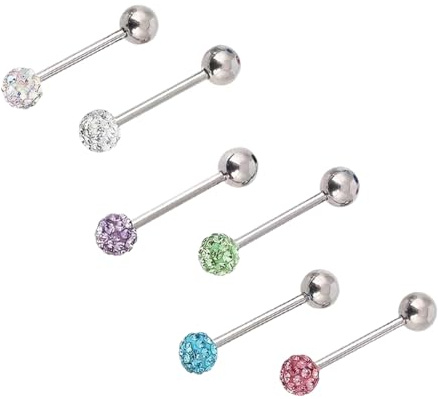 LQUYTA 6 Pezzi Piercing alla Lingua Piercing Lingua Piercing Capezzolo Piercing Labbro Medicinale Acciaio Inossidabile Materiale Ipoallergenico Incastonatura Diamante Artigianato Piercing Corporeo