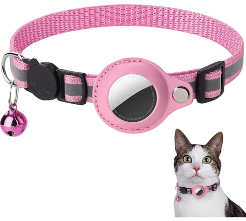 AAFGVC GPS-Tag Collar for Cats Waterproof and Reflective Anti-Un Collier de Suivi étanche IPX7 réglable avec Bandes réfléchissantes. (Rose)