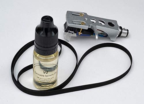 Silver Finish Headshell, Cartridge, Stylus, Drive Belt, Lubricant Refurb Bundle for Pioneer PL-61, PL-A45, KH-8833, KH-8855, KH-3500, C-4600, C-4500, Turntable, Vinyl player, -23