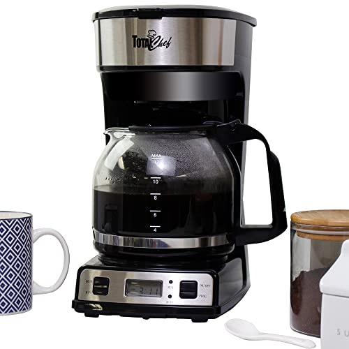 Koolatron Kenmore 12-Cup Drip Coffee Maker Machine, 1.8L Programmable Filter Coffee Machines with Timer (US Coffee Machines, Black & Silver)