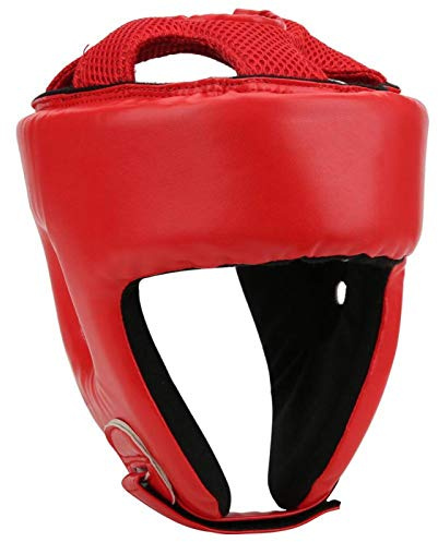 EVTSCAN Copricapo da Boxe Casco da Boxe Cuoio Regolabile Protezione per la Testa Sanda Kickboxing Training Defense MMA Headgear Defense(S-Rosso)