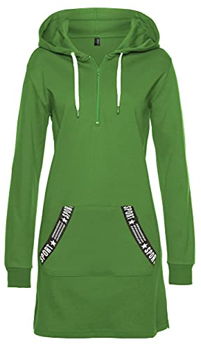 TrendiMax Robe Pull Femme Manches Longues Pull Femme Hiver Robe Longue Femme Sexy Sweat à Capuche Femme avec Poches Chaude, Vert, M
