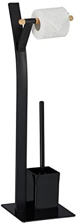 Relaxdays WC Garnitur, stehender Toilettenpapierhalter, Toilettenbürste mit Bürstenhalter, 72x20x20 cm, schwarz/Natur