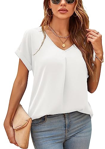Yommay Blusas de verano para mujer, elegantes, informales, de manga corta, de gasa, blusas para mujer, XL
