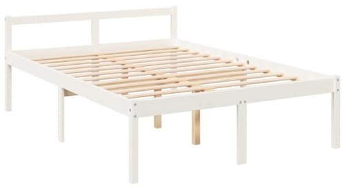 vidaXL Seniorenbett, Bett Holzbett für Schlafzimmer, Bettgestell Bettrahmen mit Lattenrost Kopfteil, Massivholzbett Doppelbett Komfortbett, Weiß 140x200cm Massivholz Kiefer