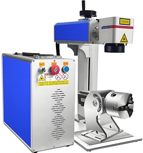 50W Fiber Laser Engraver Laser Engraving Machine 200X200mm Solid State Marking Engraving Machine For Metal Aluminum Steel Gold Silver Jewelry With Rotary Shaft
