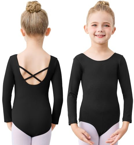 boruizhen Ballettkleidung Mädchen Turnanzug Kinder Gymnastikanzug Puffärmel Ballett Trikot für Mädchen 8-10 Jahre Schwarz