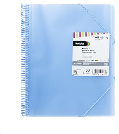 Grafoplas - Carpeta Fundas Plastico a4, Azul Claro, 50 Forros Polipropileno Extra, Tapas Flexibles, Espiral PVC, Maxiplás Multiline, Perfecto como Material Escolar y de Oficina, 31,2x24x3,1cm