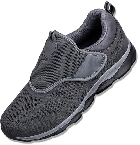 AZMAHT Scarpa Uomo per Piedi Gonfi Confortevole Sneakers Casual all'Aperto Scarpe Uomo a Strappo Ginnastica Tennis Fitness Camminata per Persone anziane diabetiche,Grigio,43/265mm