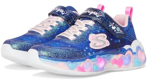 Skechers Girl's Eternal Heart Lights Sneakers, Navy Sparkle Mesh/Multi Trim, 11 UK Child