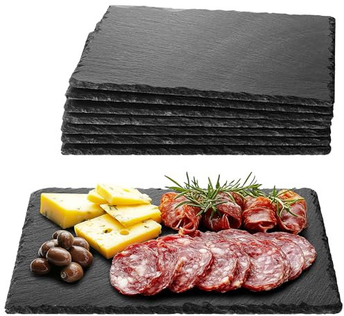 Navaris 8x Plato llano de pizarra natural - Bandejas para servir alimentos quesos aperitivos tapas sushi - Tablas rectangulares de piedra 30 x 20 CM