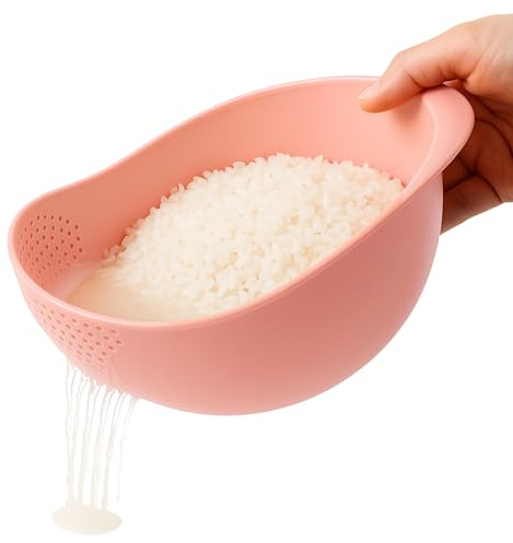 CHEFZOCO Escurridor de plástico, colador de cocina, Colador multiusos, escurridor para arroz, Tamiz alimentos, Colador para frutas y verduras, Cesta escurridora, Capacidad 1 Litro, Plástico, Rosa