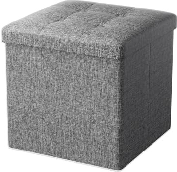Oak & Tea Sitzhocker mit Stauraum, Hocker mit Stauraum, Sitzwürfel Klappbar, Aufbewahrungsbox Hocker, Kleine Sitzbank, Ottomane Sofa Fußhocker, für Wohnzimmer, Schlafzimmer, 30x30x30cm, Grau