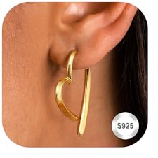 Adramata Orecchini Donna Argento 925 Orecchini Cerchio con Cuore Orecchini Placcati in Oro 14K Orecchini a Cerchio Piccoli Anallergici Orecchini Pendenti Oro Rosa Orecchini Oro Argento Donna