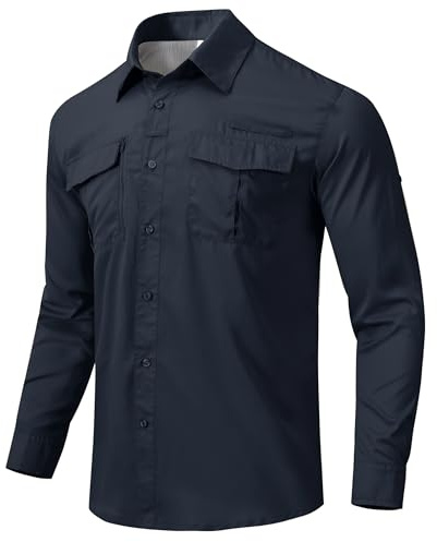MoFiz Homme Chemise de Sport à Manches Longues Légère Chemise Boutonnée de Pêche Randonnée Fonctionnelle Loisirs Shirt d'Extérieur Respirante à Séchage Rapide