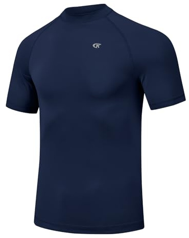Huayuzh Mens UV Rash Vest UPF 50+ Rash Guards Short Sleeve Swim Shirts Lightweight Quick Drying Surfing Gym Workout Top Navy Blue XXL