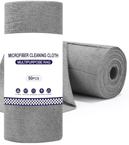 TIDEVAN 50 Unidades Rollo de Paño de Microfibra 30x30cm Bayetas Microfibra Arrancables Paños de Limpieza Rasgables,Trapos Reutilizables y Sin Pelusas,Rollo Bayetas Microfibra para Coche, Cocina y Casa