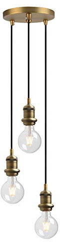 Lighting Industrial Cluster 3 Way Pendant Light Fittings, Loft Bar Triple Hanging Pendant Ceiling Lights with Adjustable 200cm Wires for Kitchen Island Living Room Dining Room (Antique) Watch Strap