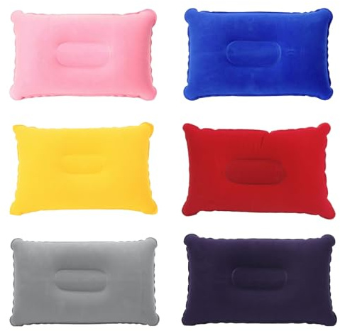 GMHLLES 6 Pcs Blow Up Pillow, Inflatable Pillow for Travel, Inflatable Pillows for Camping Flocked Surface Cushion Portable Ultra Light Air for Travel Hiking Beach Outdoor Fishing