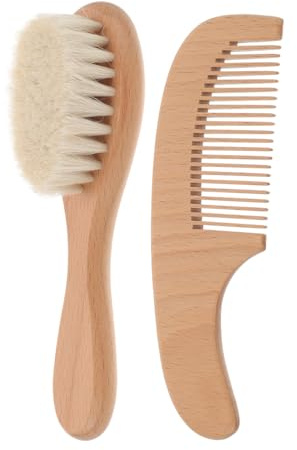 Milisten Ensemble Brosse pour Bébé Peigne en Bois Solide et Confortable Bain, pour -nés et Occasions Spéciales
