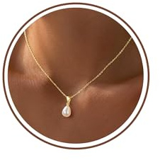 TINGN Kette Gold Farbe Damen 14 Karat Vergoldete Perlenkette Dainty Choker Kette mit Perlen Anhänger 40cm Perlen Halskette Mode Schmuck Geschenke für Damen Frauen