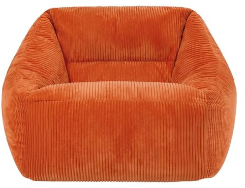 Icon Natalia Fauteuil Pouf Velours Côtelé, Gros Pouf avec Remplissage, Fauteuil Salon Confortable, 1 Place, Chaise Chambre, Meuble Salon, Orange