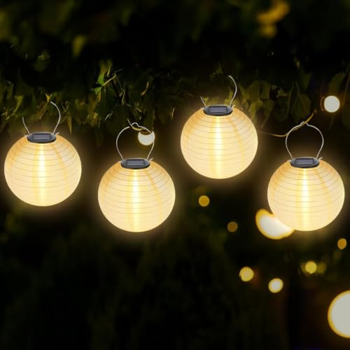 4 farolillos solares para exteriores: 20 cm Lanterns Solar Outdoor Sensor de luz, farolillo LED, resistente al agua, luz blanca cálida, funciona con energía solar, farolillo de jardín, guirnalda de