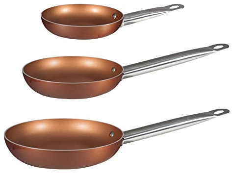 Bergner Europe Gmbh 2454140031 Set de 3 Sartenes de Aluminio Prensado Bergner Copper Plus 18, 22 y 26 cm, Cobre