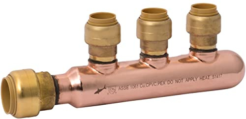SharkBite 3/4 Inch x 1/2 Inch Outlet 3 Port Closed Multi-Port Tee, Push-to-Connect Brass Plumbing Fittings, PEX, Copper, CPVC, 25553LF