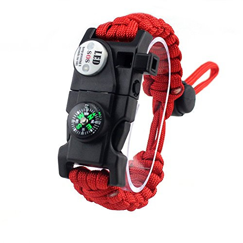 Adjustable Survival Bracelet, 7 Core Paracord 20 in 1 Emergency Sports Gear Set Outdoor Survival Kit with LED SOS Light, Compass, Rescue Whistle, Fire Starter Multi-Tool for Wild Adventures