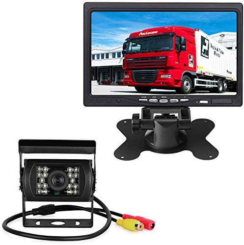 Backkamera för bil, 18LED IR mörkerseende vattentät infraröd backkamera med 10 m kabel +7 TFT LCD-färgparkeringsmonitor för husbil/lastbilar/mörker/bussar