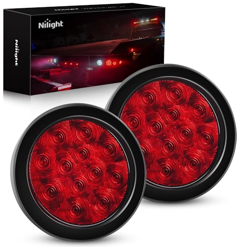 Nilight 2PCS 4 Inch Round LED Trailer Tail Lights,Red, Grommet Mount