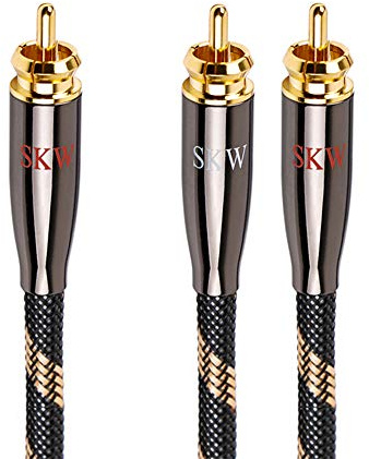 SKW RCA Y Splitter Cable 1 Male to 2 Male Subwoofer Cord, BG Series Ultra-high Purity Copper RCA Y Cable with OD 7.0mm, Multiple Shield Stereo Audio Cable for Subwoofer, Home Theater 3.2ft (1M)
