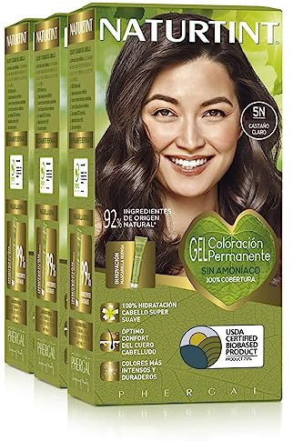 Naturtint Biobased | Coloración sin amoniaco | 100% cobertura de canas | Ingredientes vegetales | Color natural y duradero | 5N Castaño Claro | Pack de 3 |