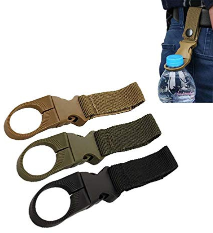 3 st utomhus flaskhållare bälte vattenflaska hållare klämma, ryggsäck tejp nyckelring karbinhake hängande redskap nylon band spänne rem klämma för cykling camping vandring utomhus resor