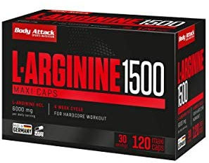 Body Attack L-Arginine 1500, 120 Caps - L-Arginin Kapseln hochdosiert, Pre-Workout Produkt mit 6000mg L-Arginine HCL pro Tagesportion für Hardcore Workouts