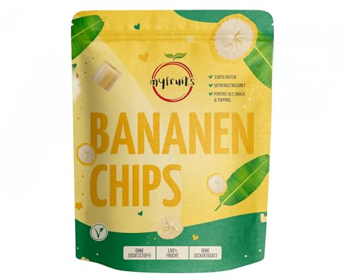 myfruits Bananchips (bananskivor), frystorkade, 300 g, utan tillsatser, 100 % bananer i skivor, frystorkade frukter för müsli eller som mellanmål