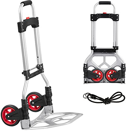 LEADALLWAY Dolly Cart Folding Hand Truck and Dolly,Steel Portable Cart with Telescoping Handle and Nylon+Rubber Wheels 180 lbs Capacity