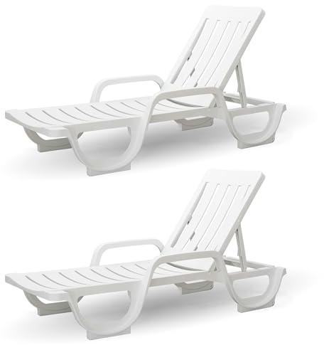 CREVICOSTA QUALITY MARK MARCAS DE CALIDAD - MALIBÚ - Lote de 2 Tumbonas de Resina para jardín y Piscina (Blanco)