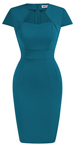 Grace Karin Robe Moulante Vintage à Manches Courtes pour Femme, Bleu Paon, M