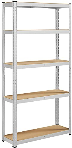 Yaheetech Estantería de Almacenaje Metálicas Estanteria de 5 Baldas para Garaje Trastero Marco Metal 180x90x30cm Capacidad 175 KG Plata