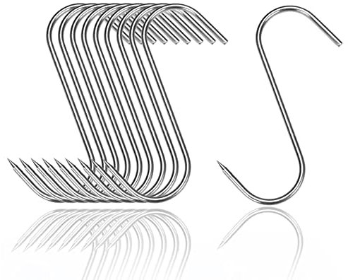 zoerbufan Gancho Carnicero 10 Piezas,Ganchos de Carne con Punta Afilada 10cm,Inoxidable Ganchos para Colgar Carne Jamon Embutidos Tocino Barbacoa BBQ
