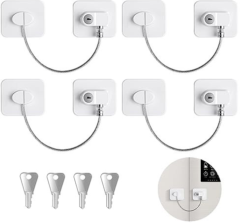 4PCS Securite Fenetre Enfant, Securite Placard Enfant avec 4 Clés, Fenêtre de Sécurité Enfant avec AdhéSif Puissant pour Fenêtres Bloque Porte Frigo