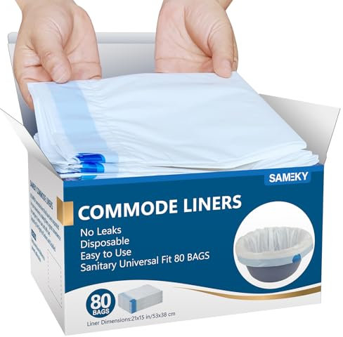 Sameky Commode Liners for Bedside Portable Toilet Chair Bucket | Value Pack 80 Count Universal Fit | Bedside Commode Liners | Leak Proof & Odorless Portable Toilet Bags for Adult