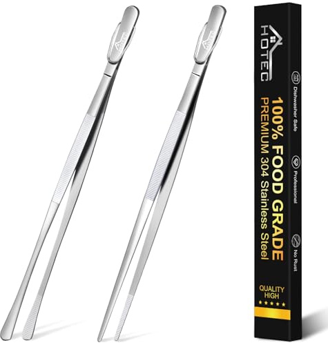 HOTEC Pinzas de cocina de acero inoxidable, pinzas de chef profesionales, juego de 2 a 12 pulgadas, pinzas extralargas para cocinar, asar y hornear