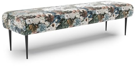 CAVADORE Panca Amba 3 posti per cucina, sala da pranzo o cucina/panchina da cucina adatta per 3 posti Amba / 159 x 52 x 54 / tessuto piatto jacquard: motivo floreale blu