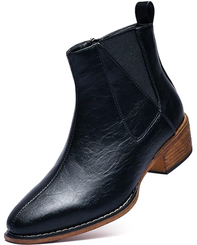 RCTEC Women's Ankle Boots Mid-height Heels Chelsea Zipper Dressy Booties PU(Black 10)