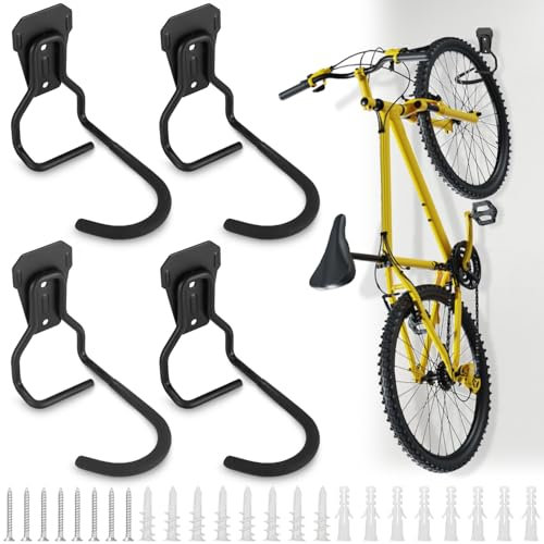 Cexovo Lot de 4 Crochets Vélo,Support de Vélo Mural Noir Muraux Support Mural de Rangement pour Vélos Robuste Gain de Place pour Montagne Vélo Surface Antidérapante en Acier pour Maison ou Garage